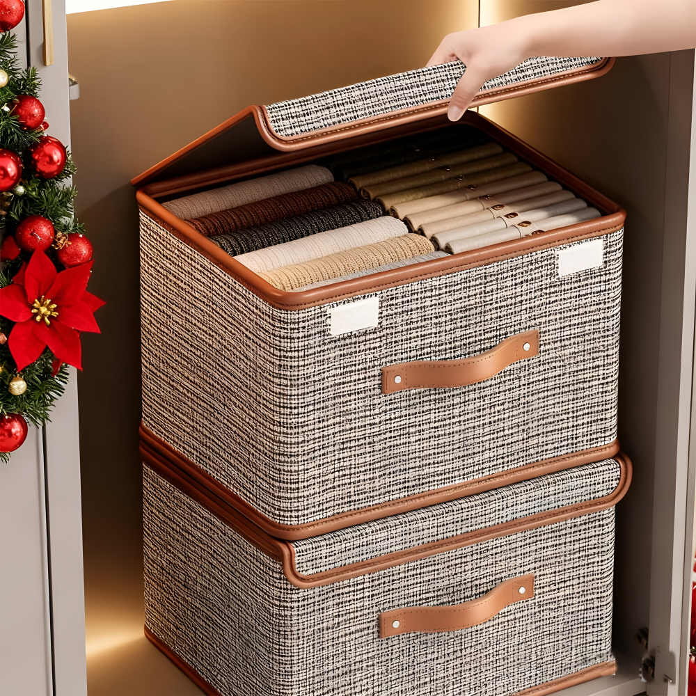 Lunexa – Stor Förvaringslåda med Lock i Tyg, Hopfällbar & Stilren