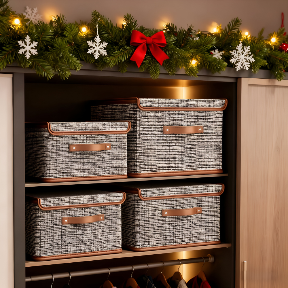 Lunexa – Stor Förvaringslåda med Lock i Tyg, Hopfällbar & Stilren