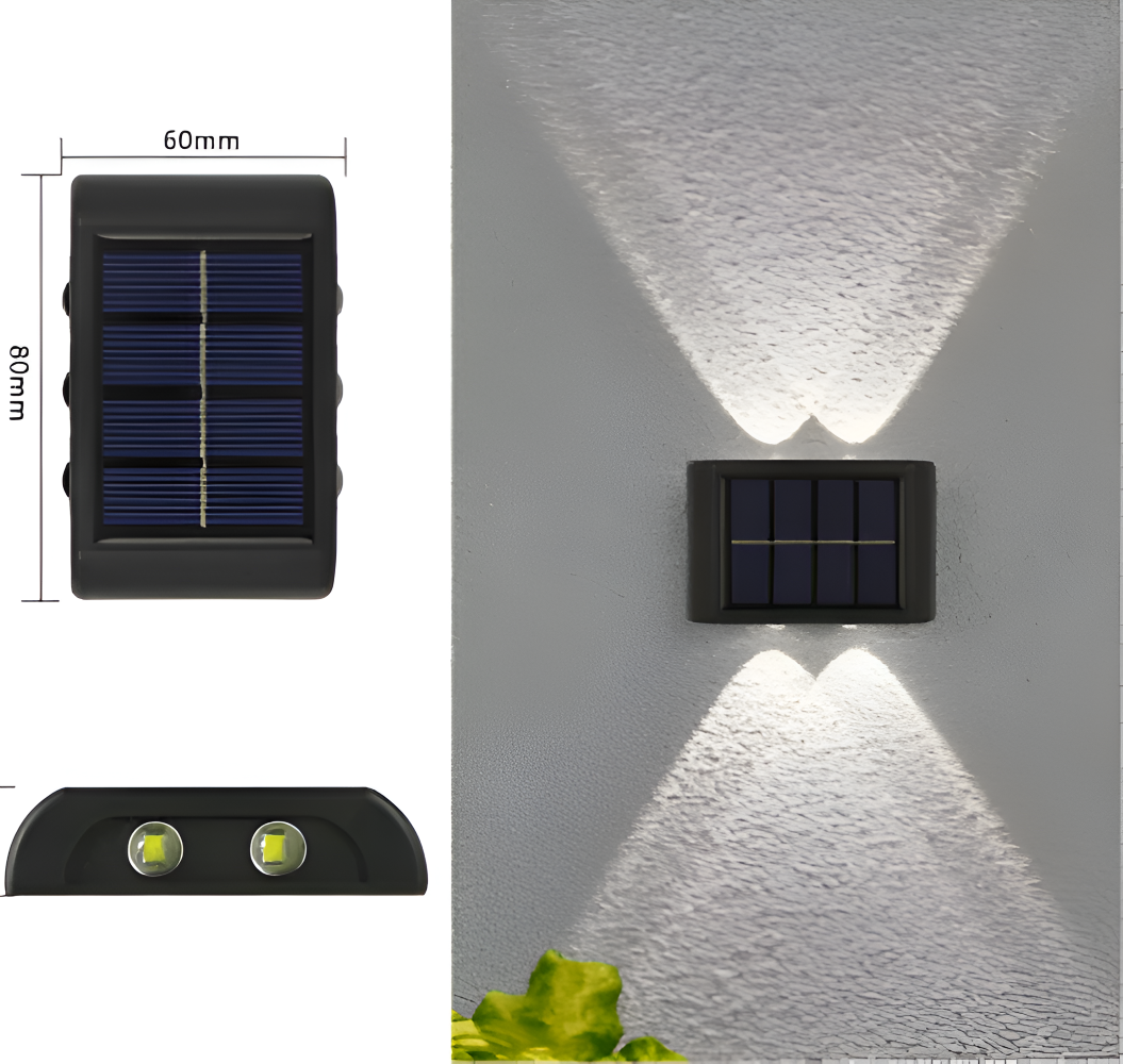 LumiSun – Solenergi Vägglampa med Dubbel Ljusspridning | Vattentät Utomhusbelysning LED IP65