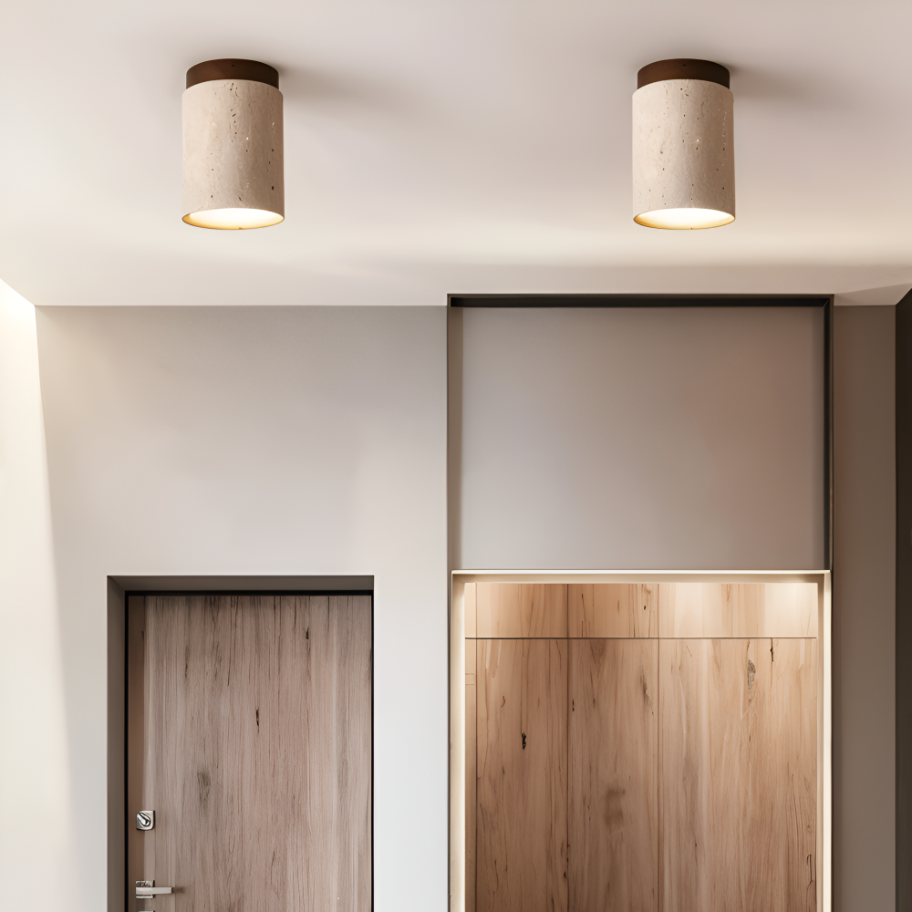 MarWood – Travertin Taklampa med Infälld Spotlight i Marmor och Trä