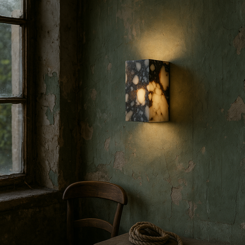 Kubformad vägglampa i marmor med LED-belysning