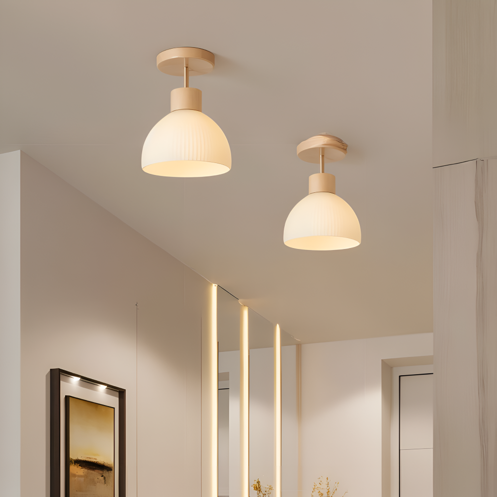 LjusAisle – Nordisk Ribbad LED Taklampa i Glas och Trä