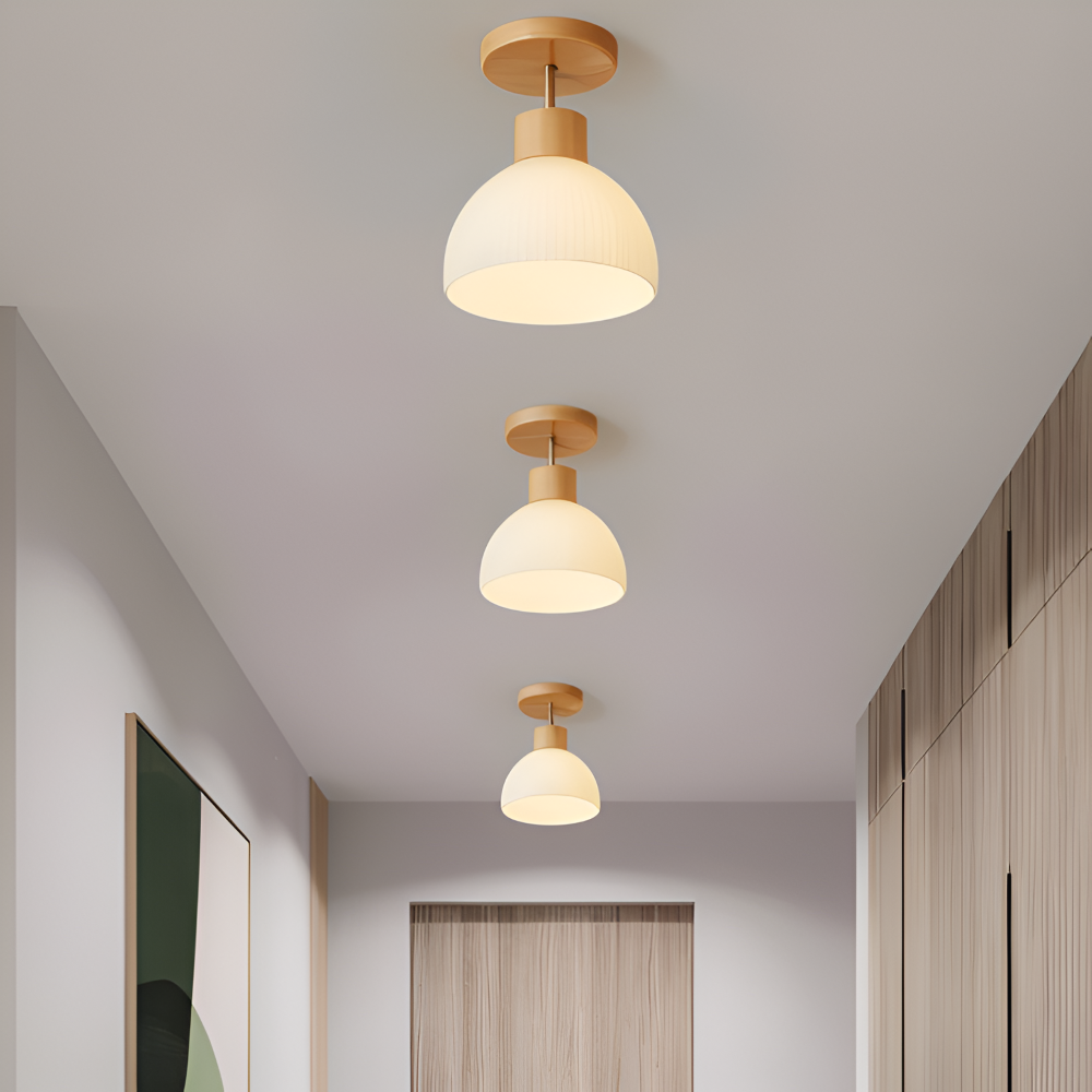 LjusAisle – Nordisk Ribbad LED Taklampa i Glas och Trä