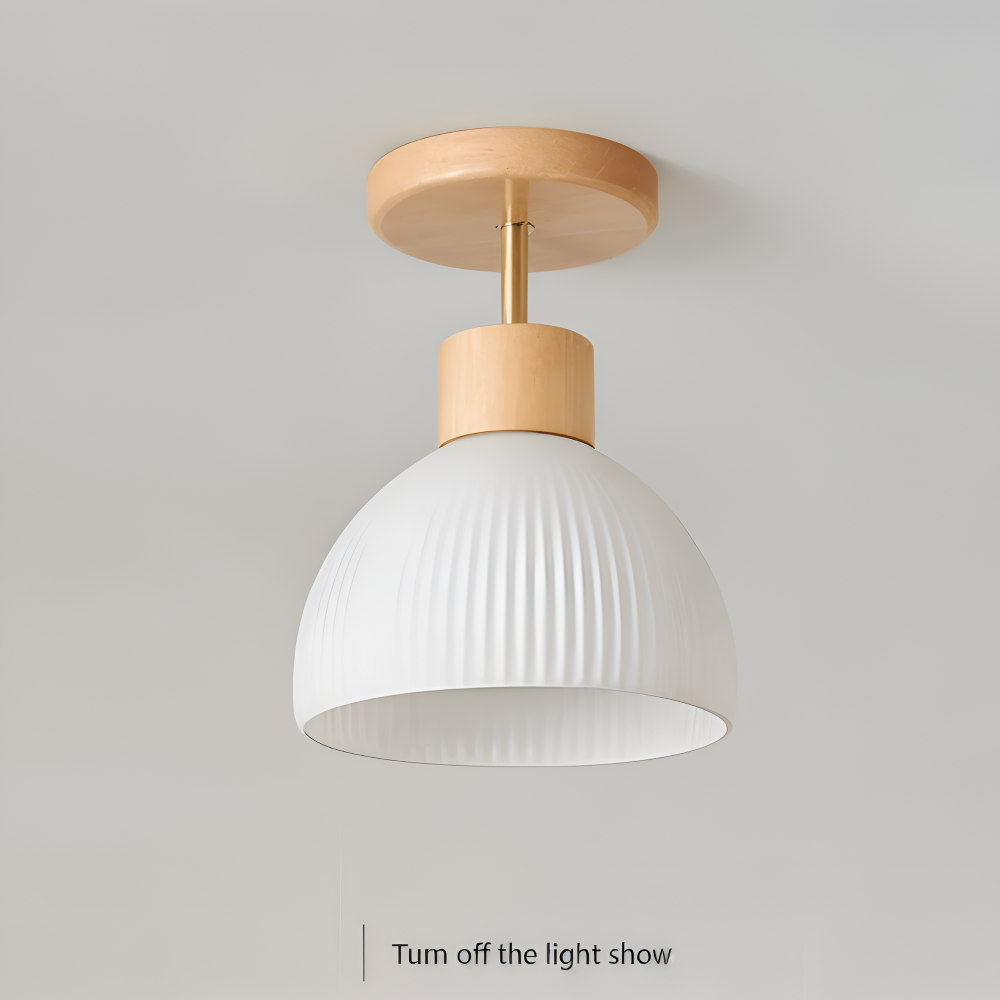 LjusAisle – Nordisk Ribbad LED Taklampa i Glas och Trä