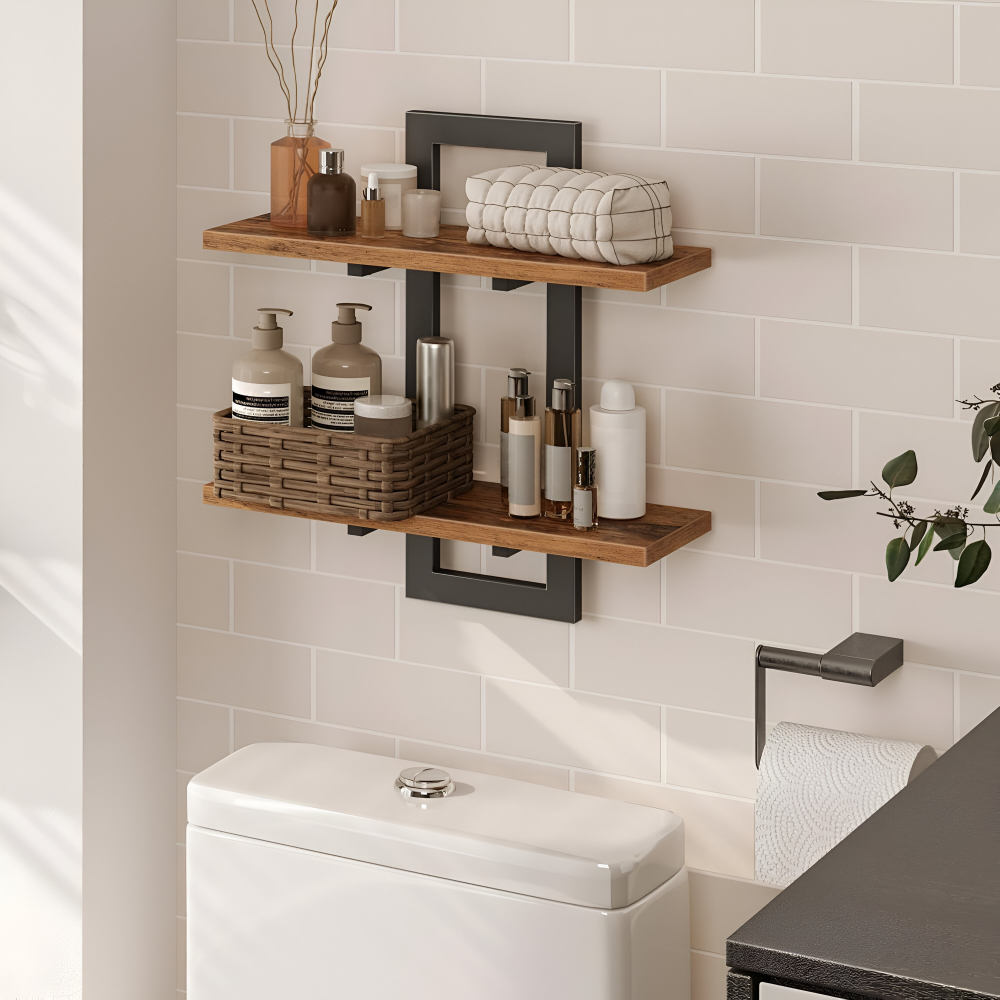 WallTwin – Minimalistisk Två-Nivå Vägghylla i Trä