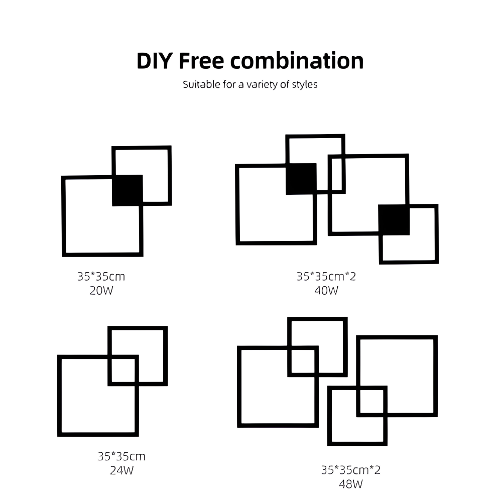 LumoSquare – Fyrkantig Vägglampa i Metall med Dimbart LED-ljus och Fjärrkontroll