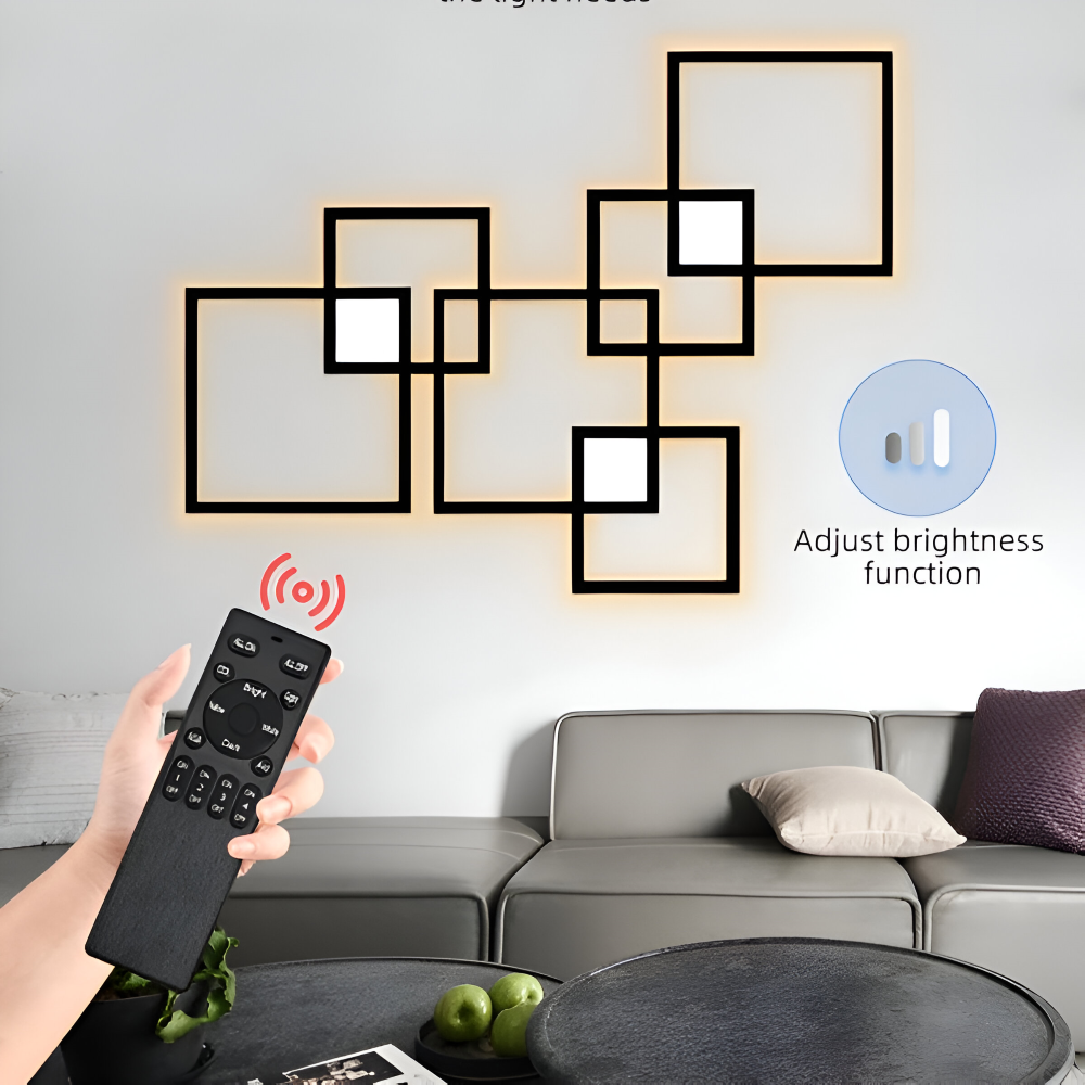 LumoSquare – Fyrkantig Vägglampa i Metall med Dimbart LED-ljus och Fjärrkontroll