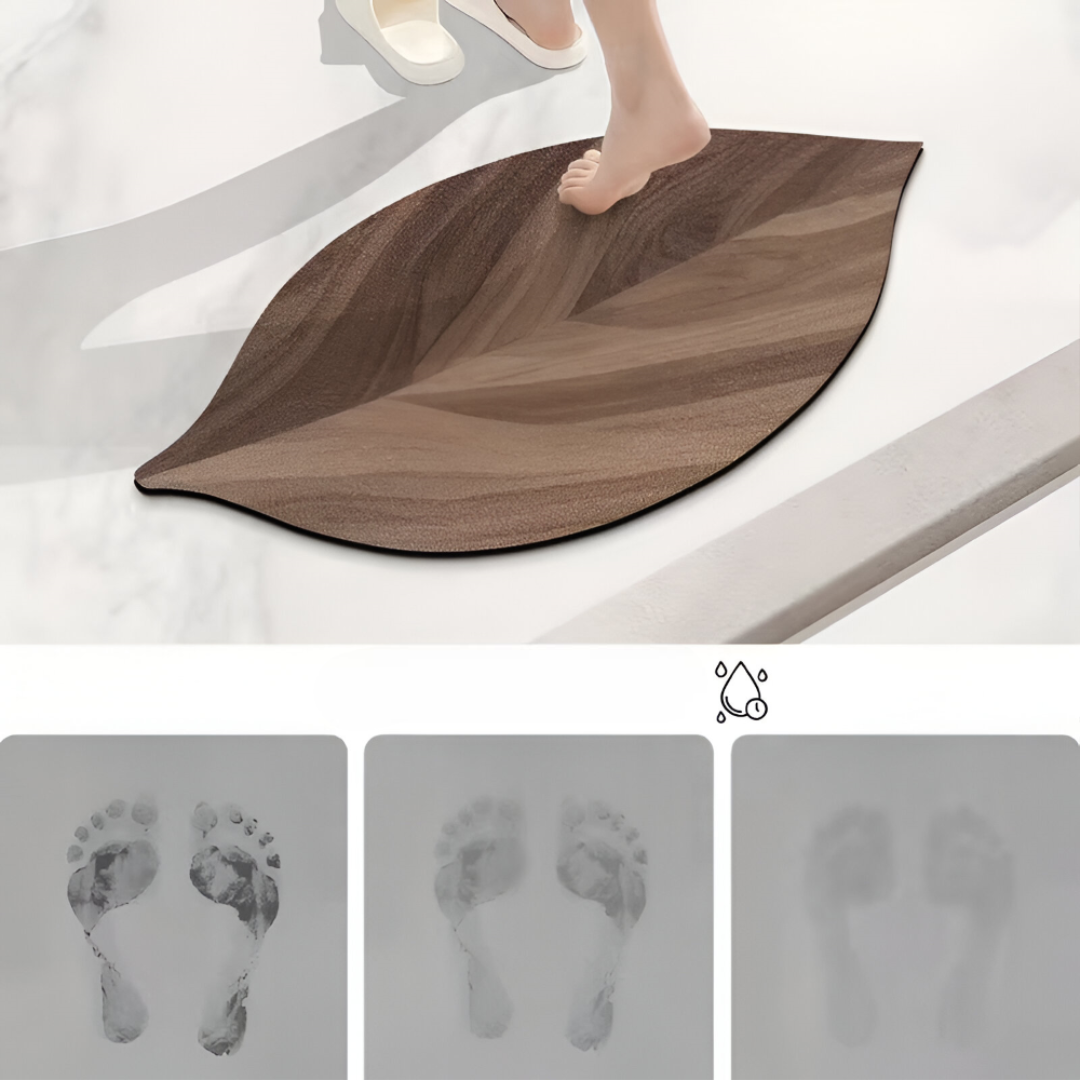 Leafora – Oval Badrumsmatta i Naturfärgat Lövverk, Halkfri & Vattenabsorberande