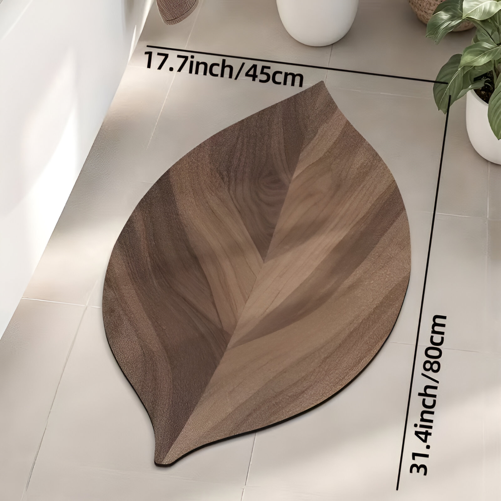 Leafora – Oval Badrumsmatta i Naturfärgat Lövverk, Halkfri & Vattenabsorberande