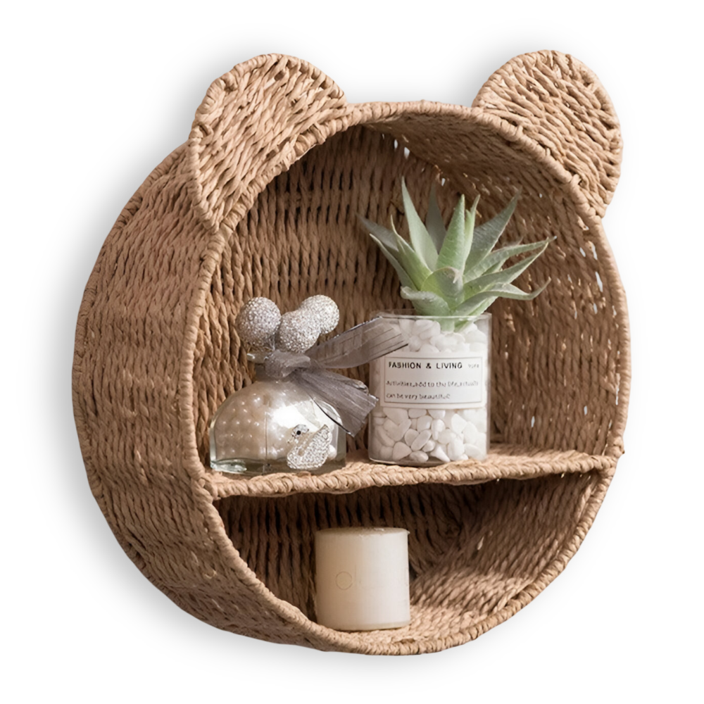 RattaZoo Shelf – Handgjord Djurformad Rattan Vägghylla