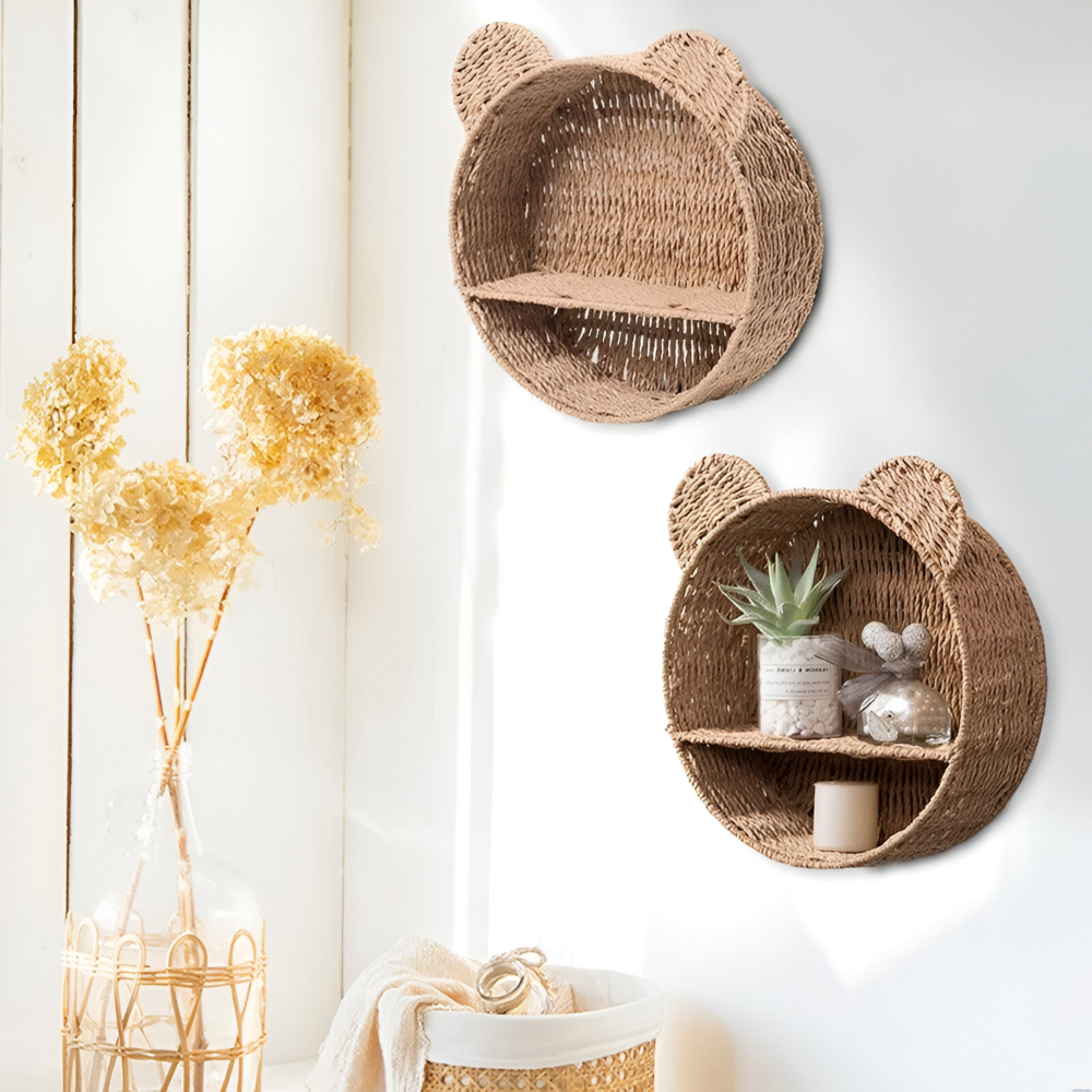 RattaZoo Shelf – Handgjord Djurformad Rattan Vägghylla