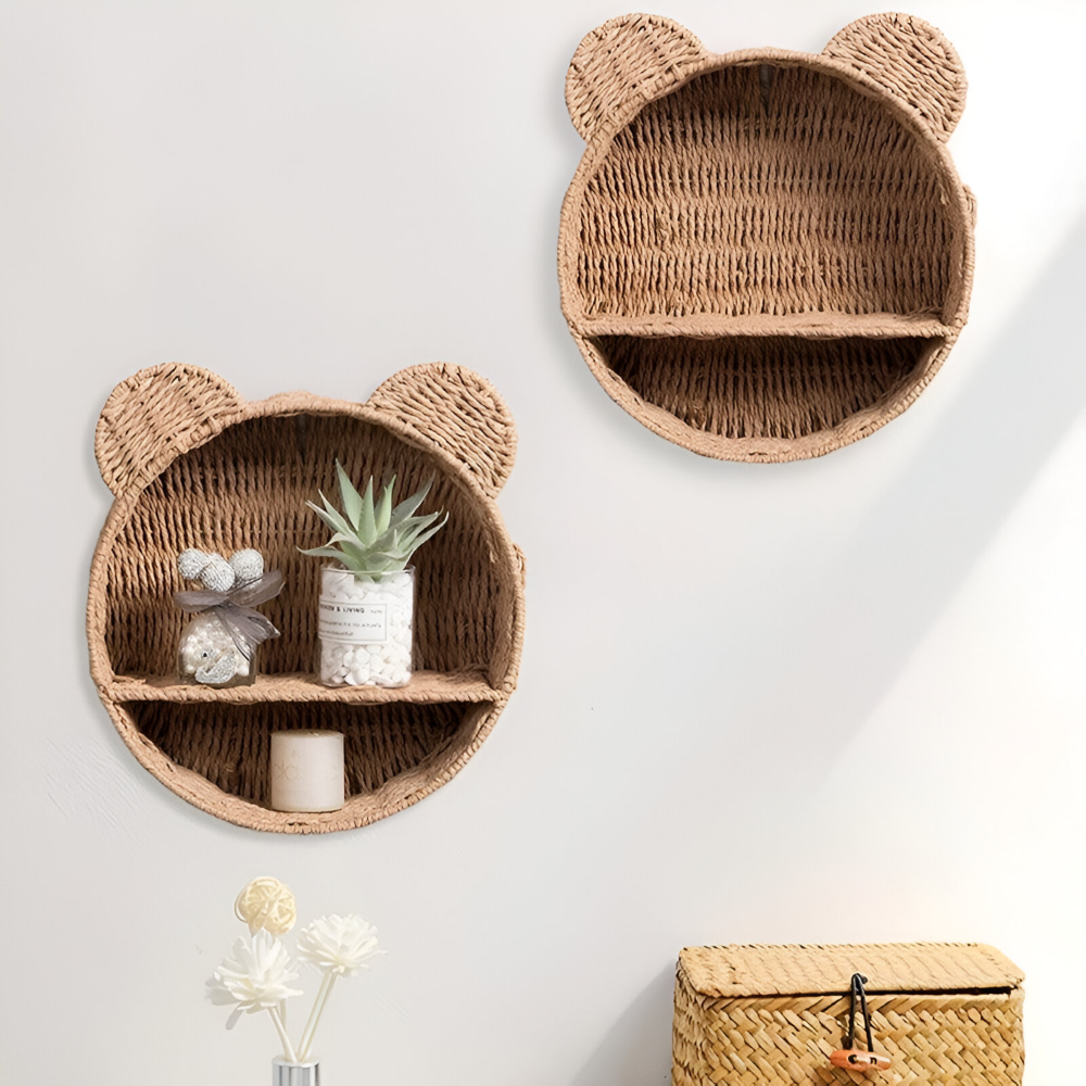 RattaZoo Shelf – Handgjord Djurformad Rattan Vägghylla