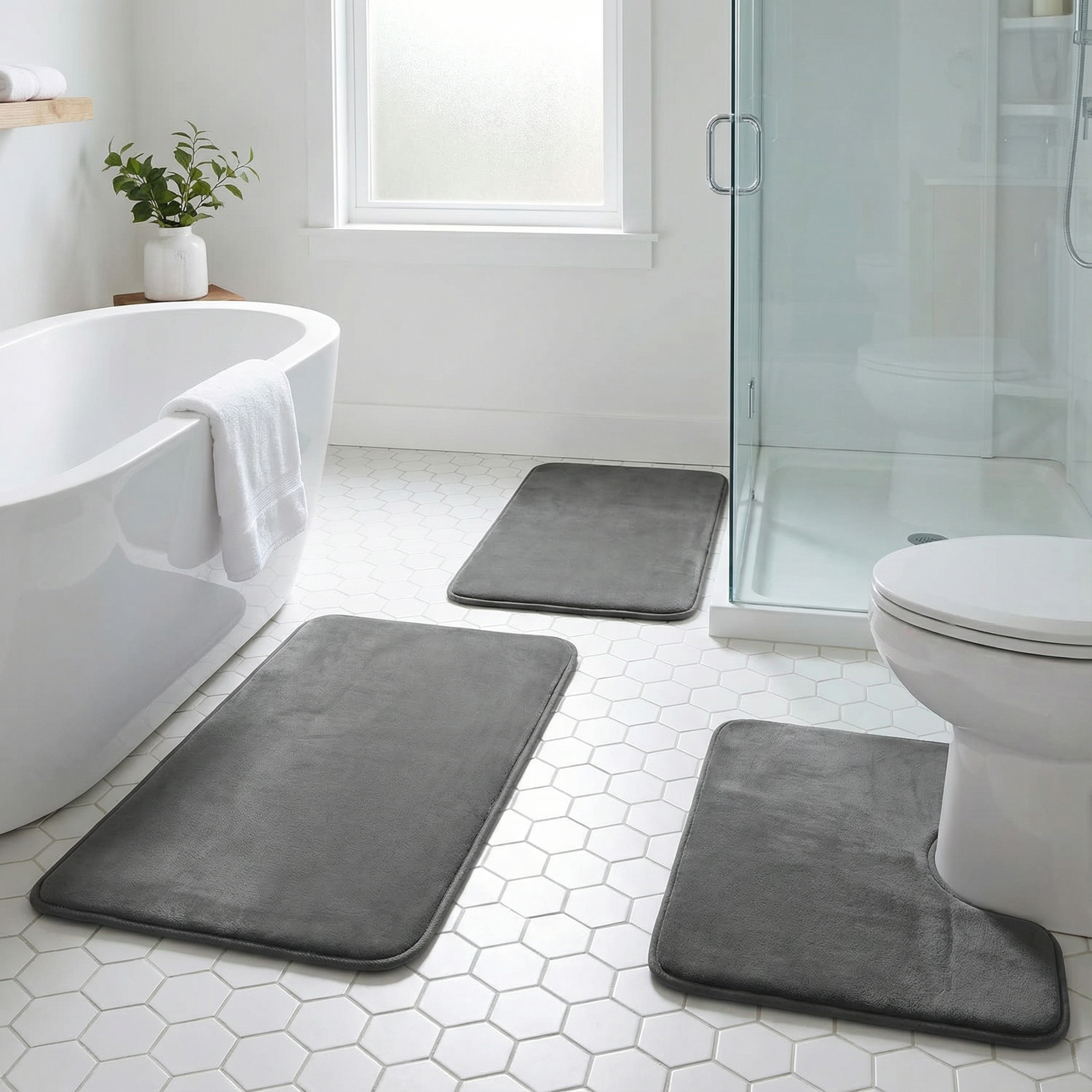 Mjuk badrumsmatta i memory foam 3 delar