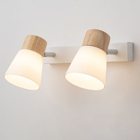 Skandinavisk vägglampa i trä och glas för spegel