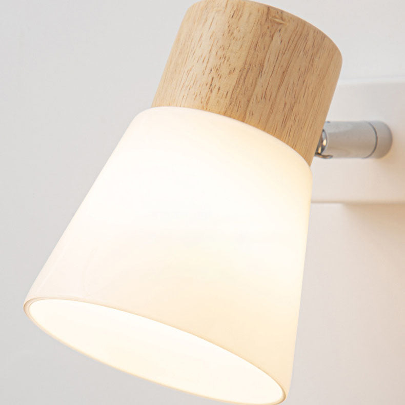 Skandinavisk vägglampa i trä och glas för spegel