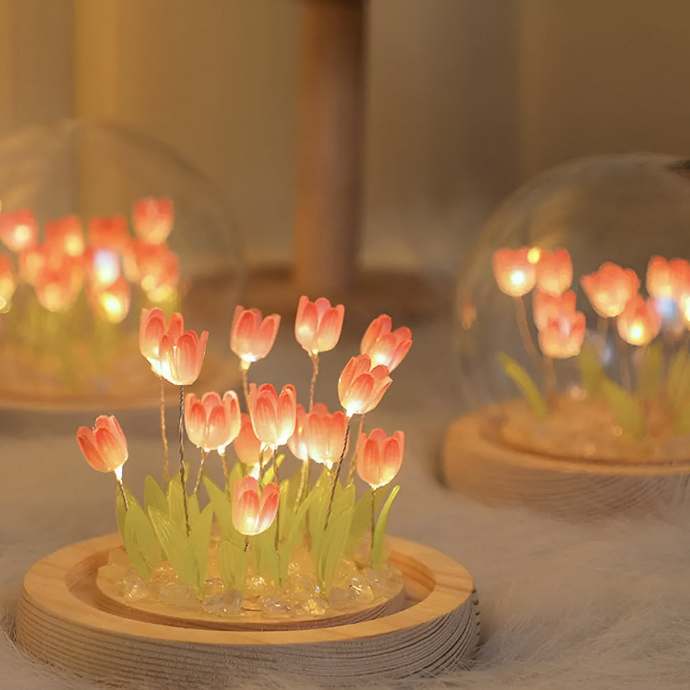 ArtifiTulip – Charmig DIY LED Blomsterlampa med Tulpaner och Glaskupol