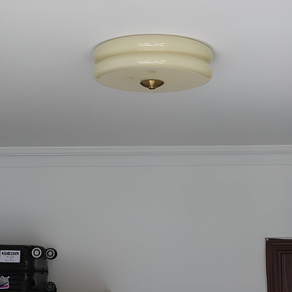 Kreolux – Rund Taklampa i Krämfärgat Glas med Integrerad LED