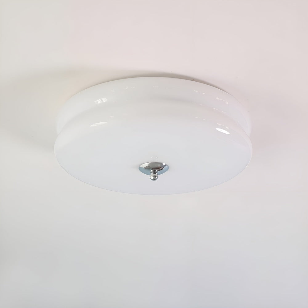 Kreolux – Rund Taklampa i Krämfärgat Glas med Integrerad LED