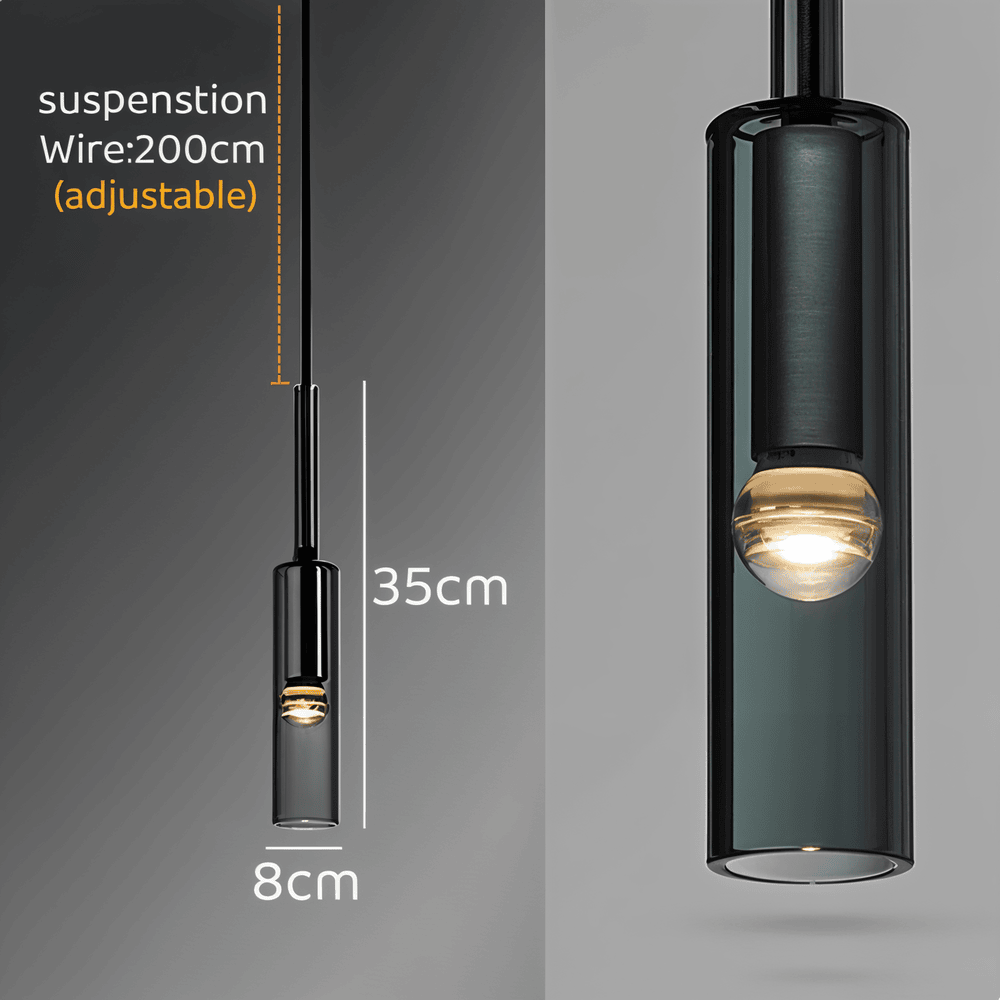 CrystalTube – Cylinderformad Pendellampa i Rökigt Glas