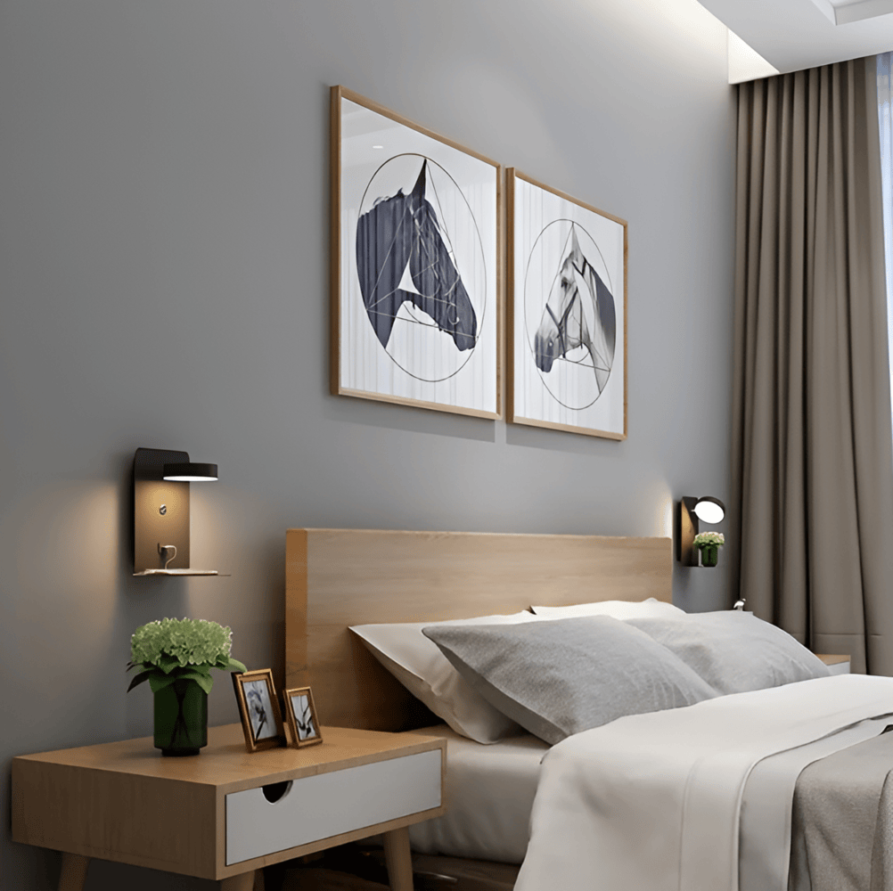 DualDelight – LED Vägglampa i Aluminium med Hylla och USB-Laddningsport