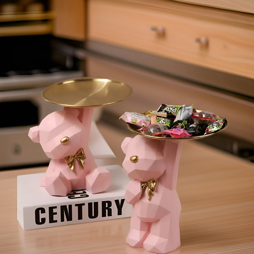 GeoBjörnen Bricka – Modern Geometrisk Björnskulptur med Förvaring