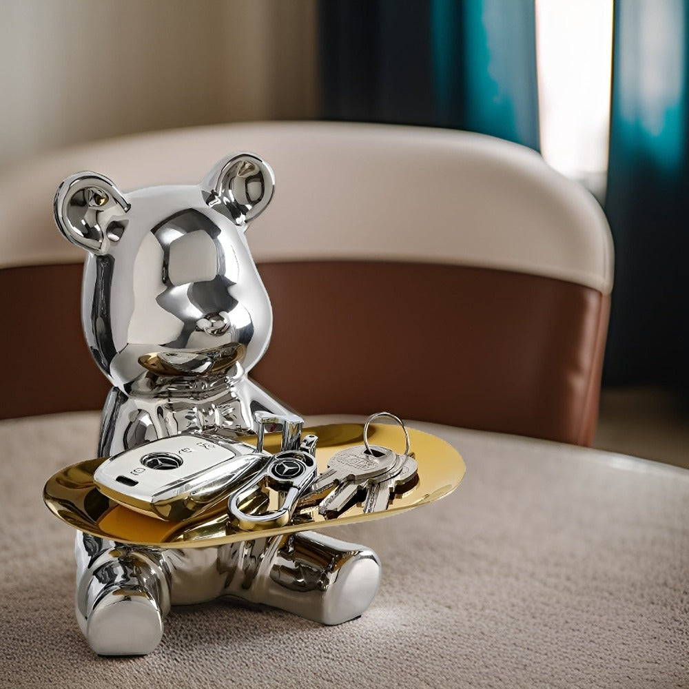 BearLuxe Bricka – Modern Keramisk Björnfigur med Elegant Displayfat