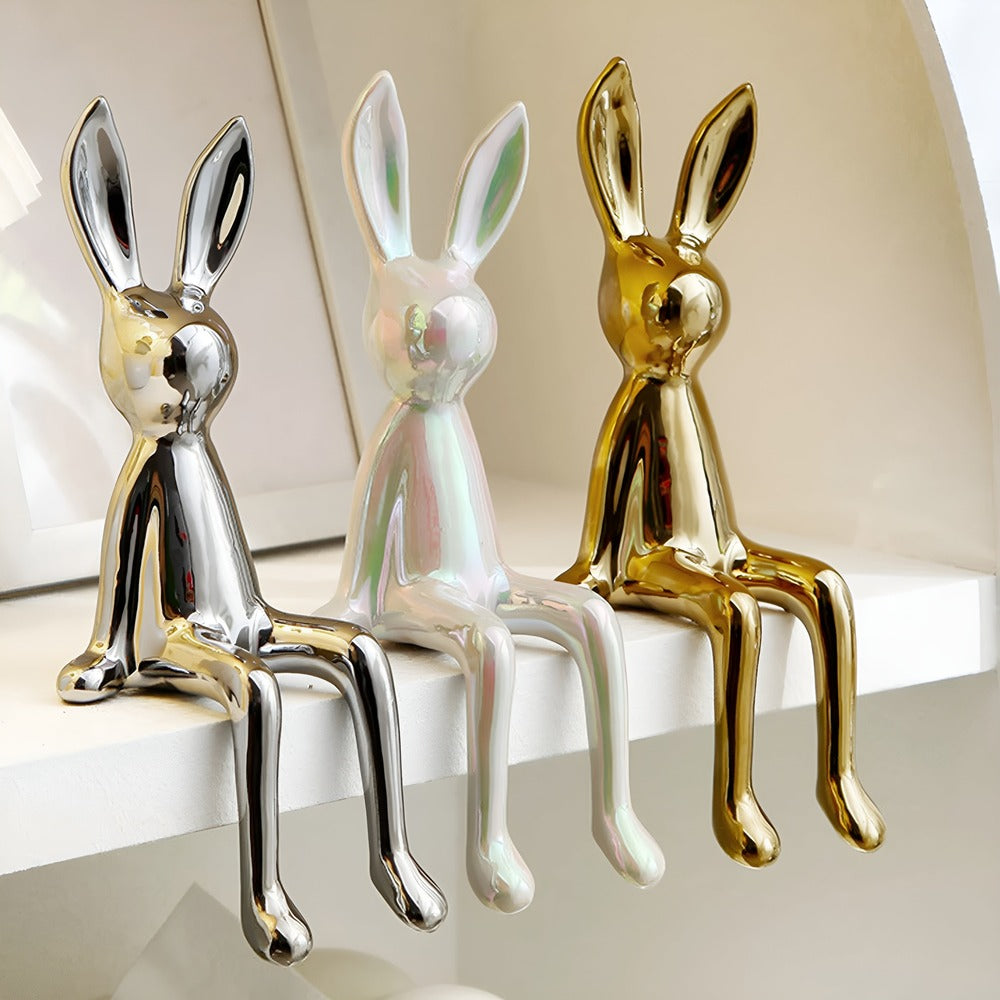 GlimmerHare – Gyllene Keramikfigur för Hylla och Bord