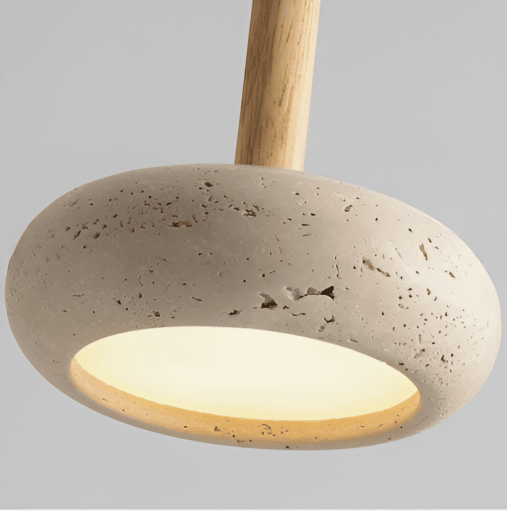 CreamTravertine – Naturlig Pendellampa i Travertin och Trä