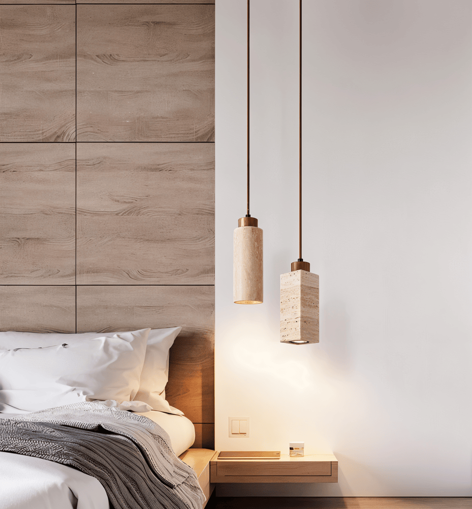 MarbLuxe – Cylindrisk Marmor Pendellampa med Koppardetaljer