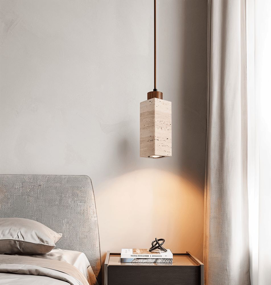 MarbLuxe – Cylindrisk Marmor Pendellampa med Koppardetaljer