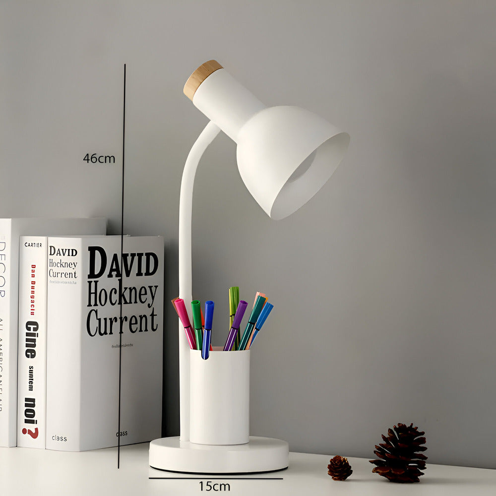 NordGlow – Modern Nordisk LED Bordslampa med Pennhållare och Ögonvänlig Belysning