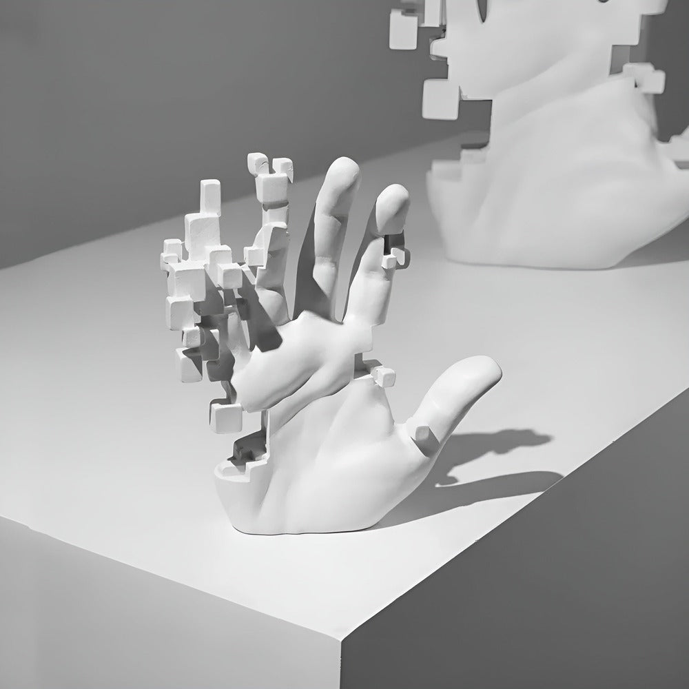 PixelPalm – Abstrakt Mosaik Handfigur i Resin