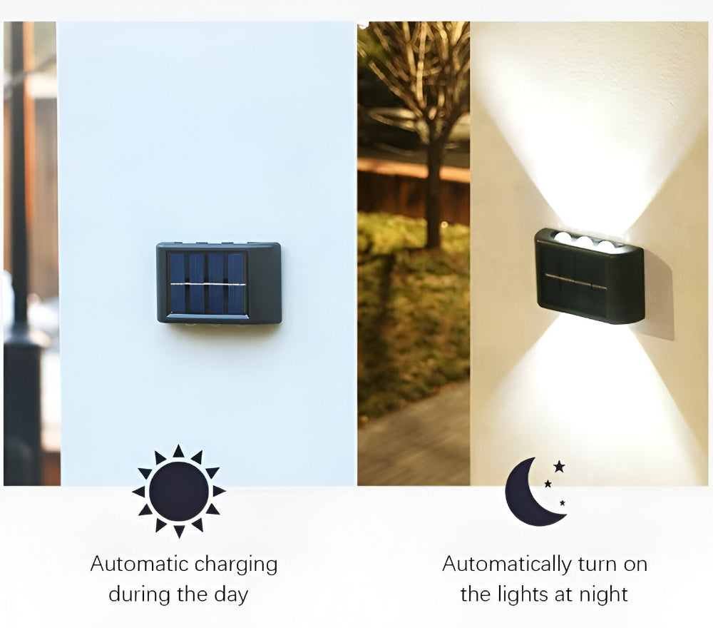 RectaSolaria – Solcellsdriven Vägglampa | IP65 Vattentät LED Trädgårdsbelysning Upp & Ner | 2/4-pack
