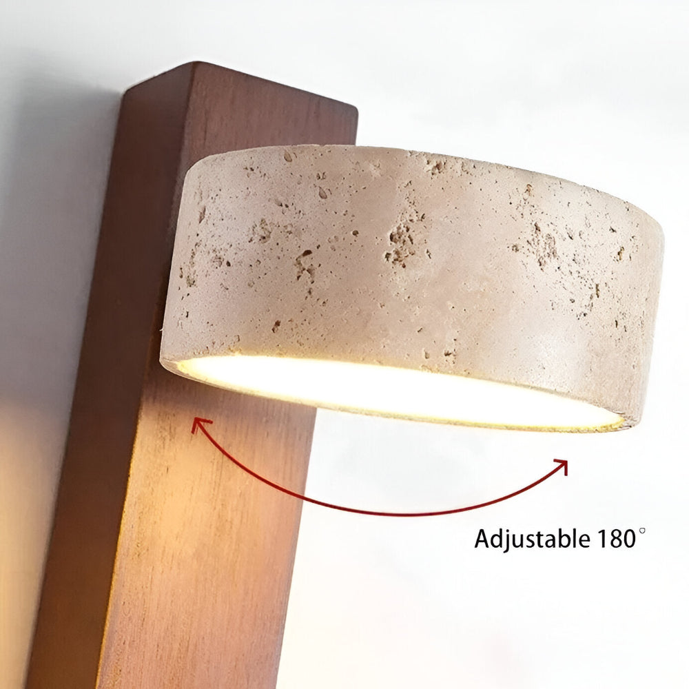 Trevano – Rund LED Vägglampa | Naturstensyta & Trä | Elegant Väggbelysning för Inomhusbruk