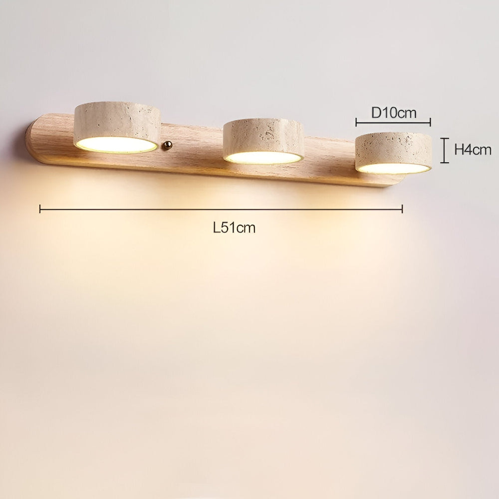 Trevano – Rund LED Vägglampa | Naturstensyta & Trä | Elegant Väggbelysning för Inomhusbruk