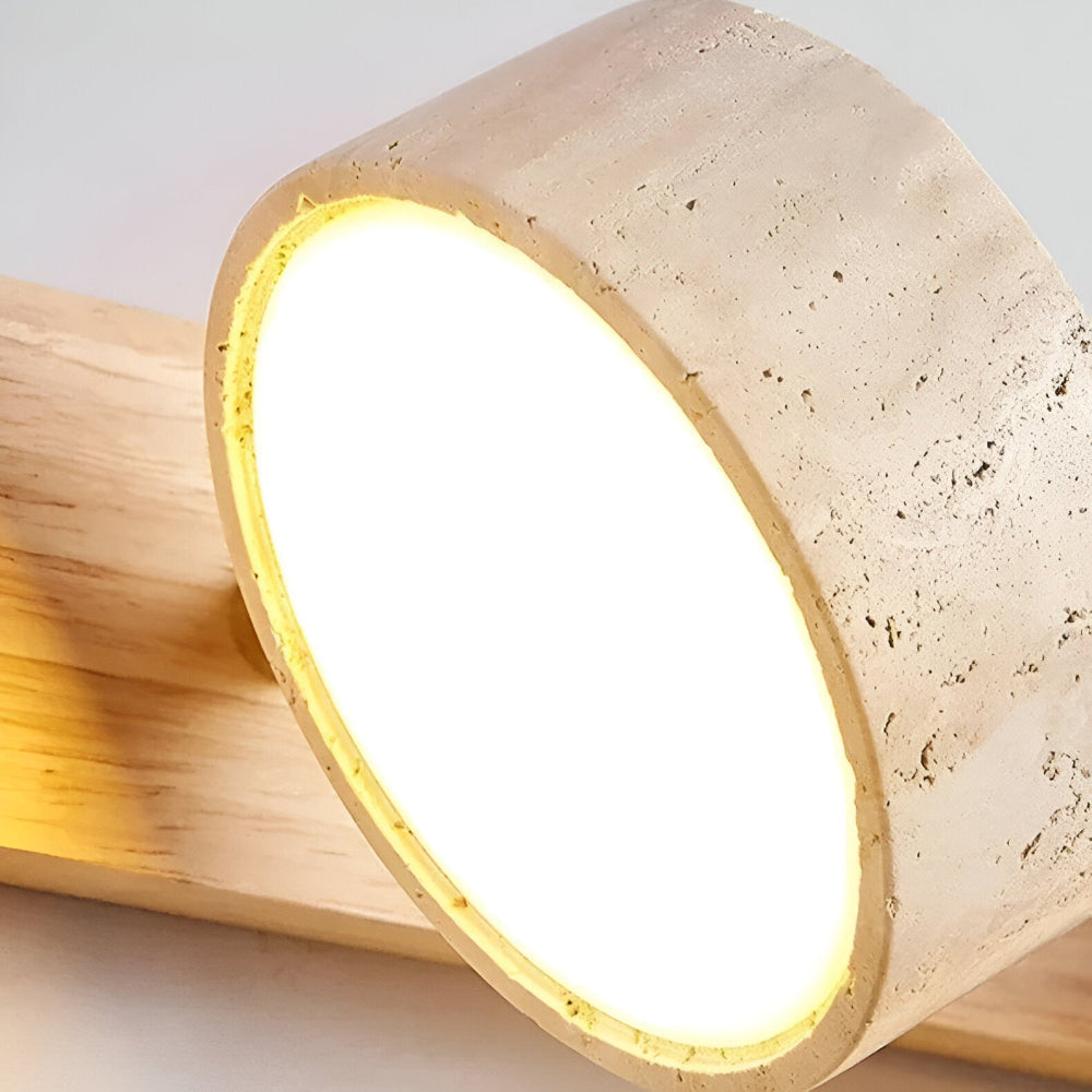 Trevano – Rund LED Vägglampa | Naturstensyta & Trä | Elegant Väggbelysning för Inomhusbruk