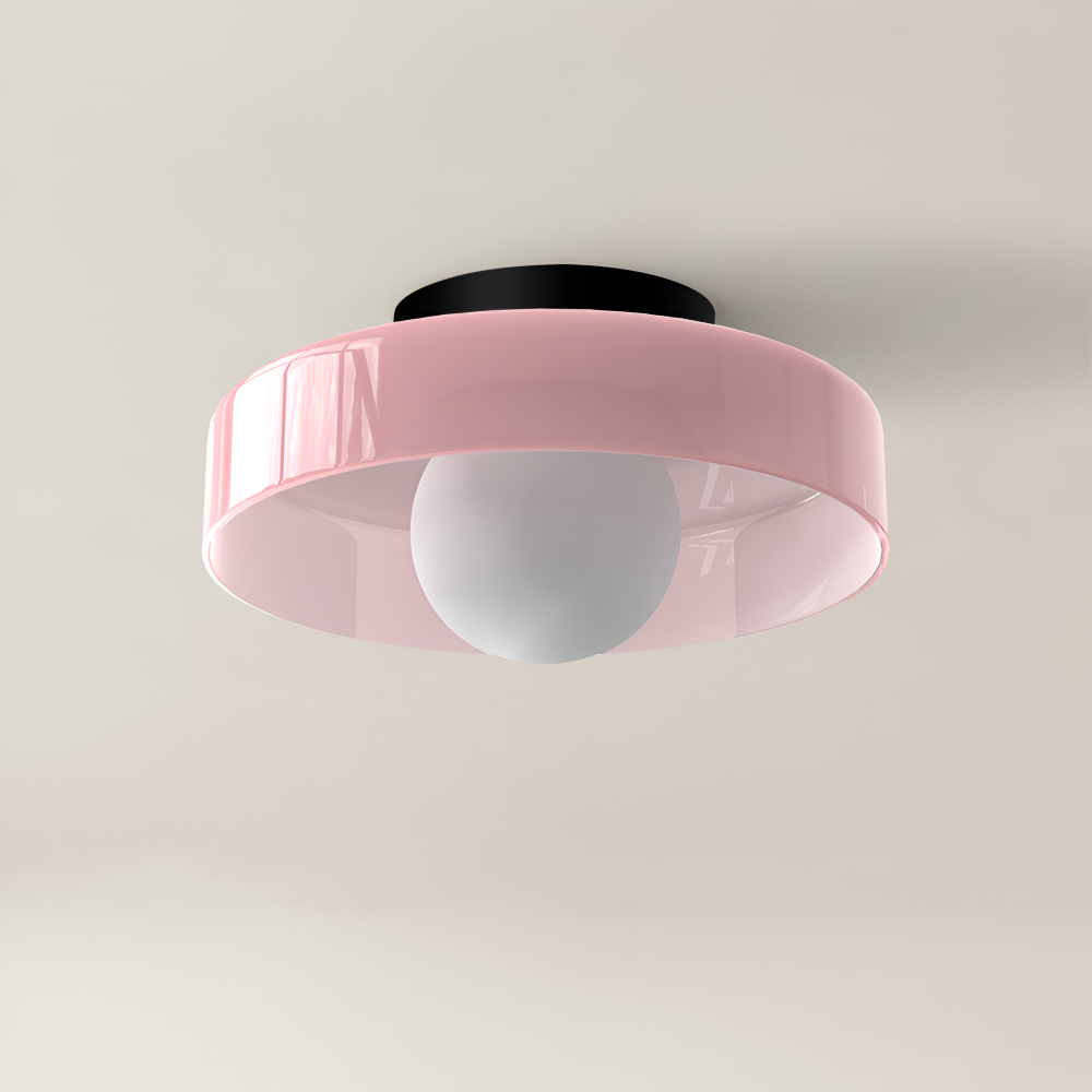 Lunara – Samtida Rund LED Taklampa i Glas och Sten