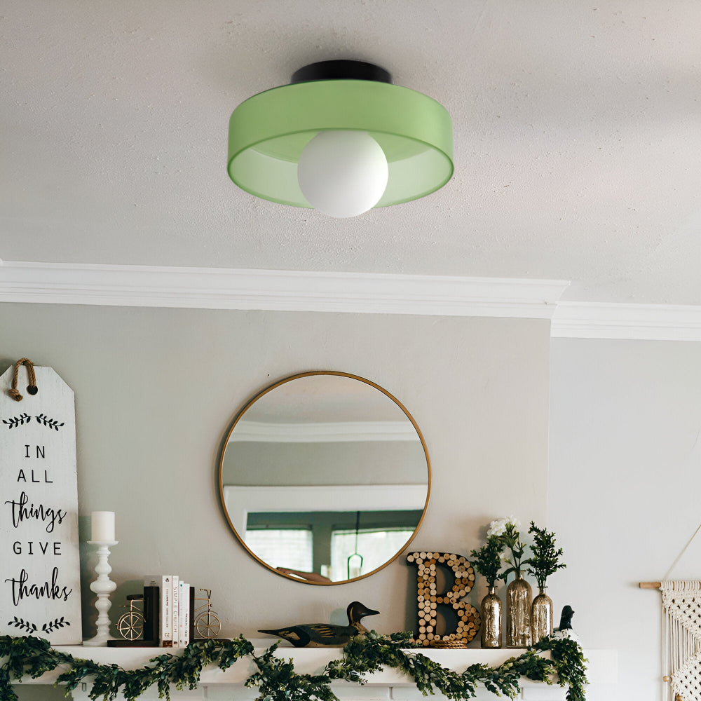 Lunara – Samtida Rund LED Taklampa i Glas och Sten