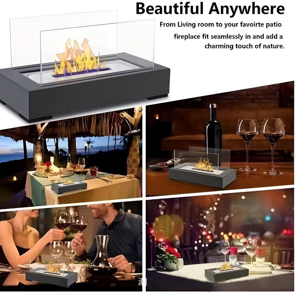 FlameLounge BioFire – Rektangulär Bordseldstad i Glas & Metall