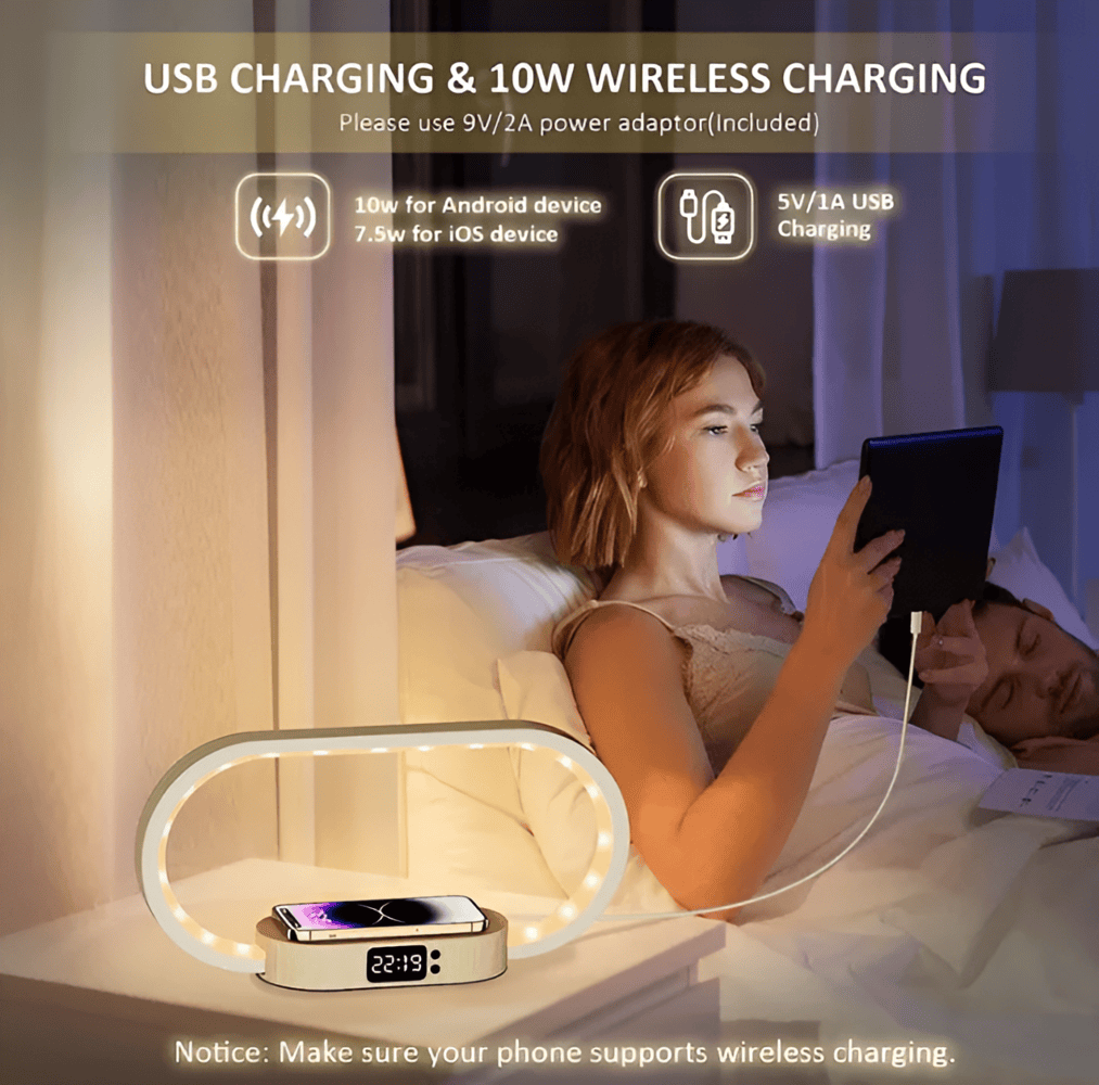 SmartiOne – Multifunktionell Nattlampa med Trådlös Laddare och Digital Klocka
