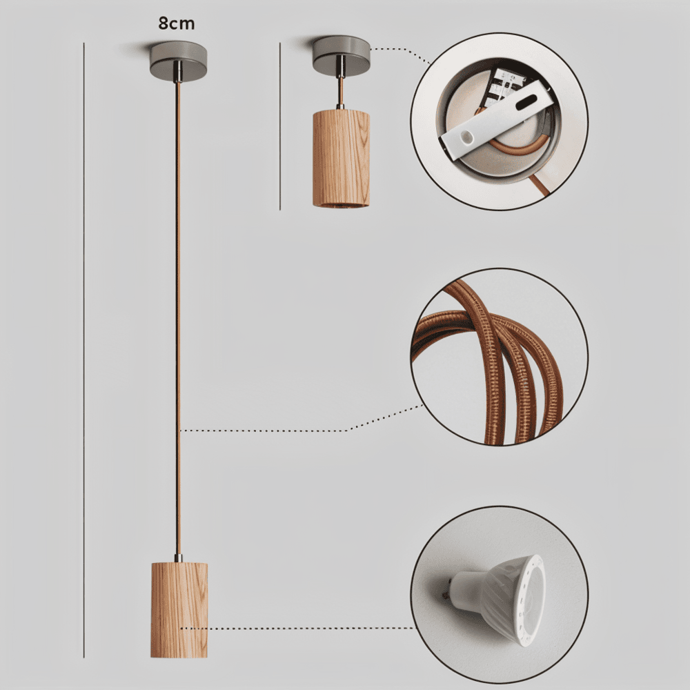 WoodTube – Elegant Cylinderformad Pendellampa i Akacia och Ask
