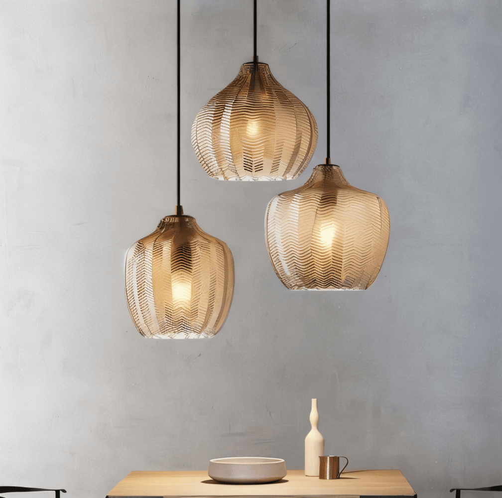 ZigLume – Vintage Hänglampa i Svart/Brunt Ribbat Glas