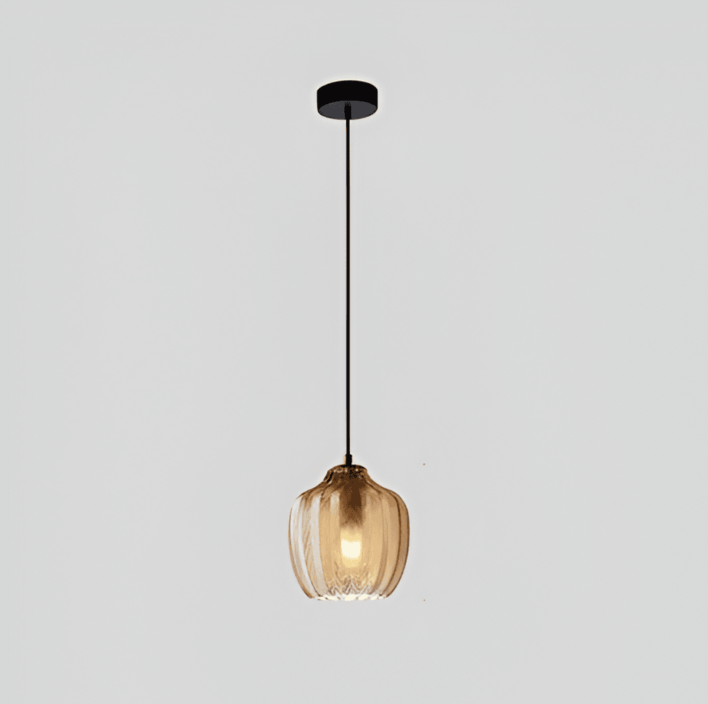 ZigLume – Vintage Hänglampa i Svart/Brunt Ribbat Glas