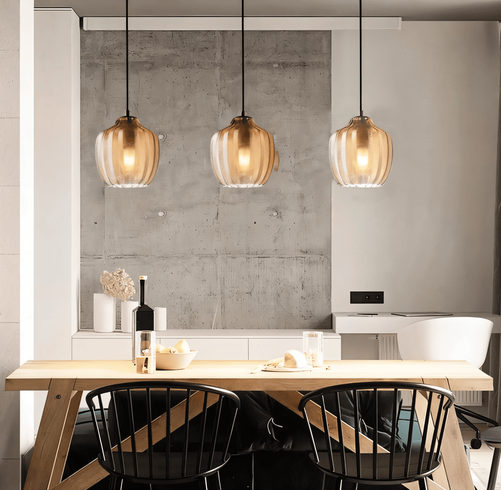 ZigLume – Vintage Hänglampa i Svart/Brunt Ribbat Glas