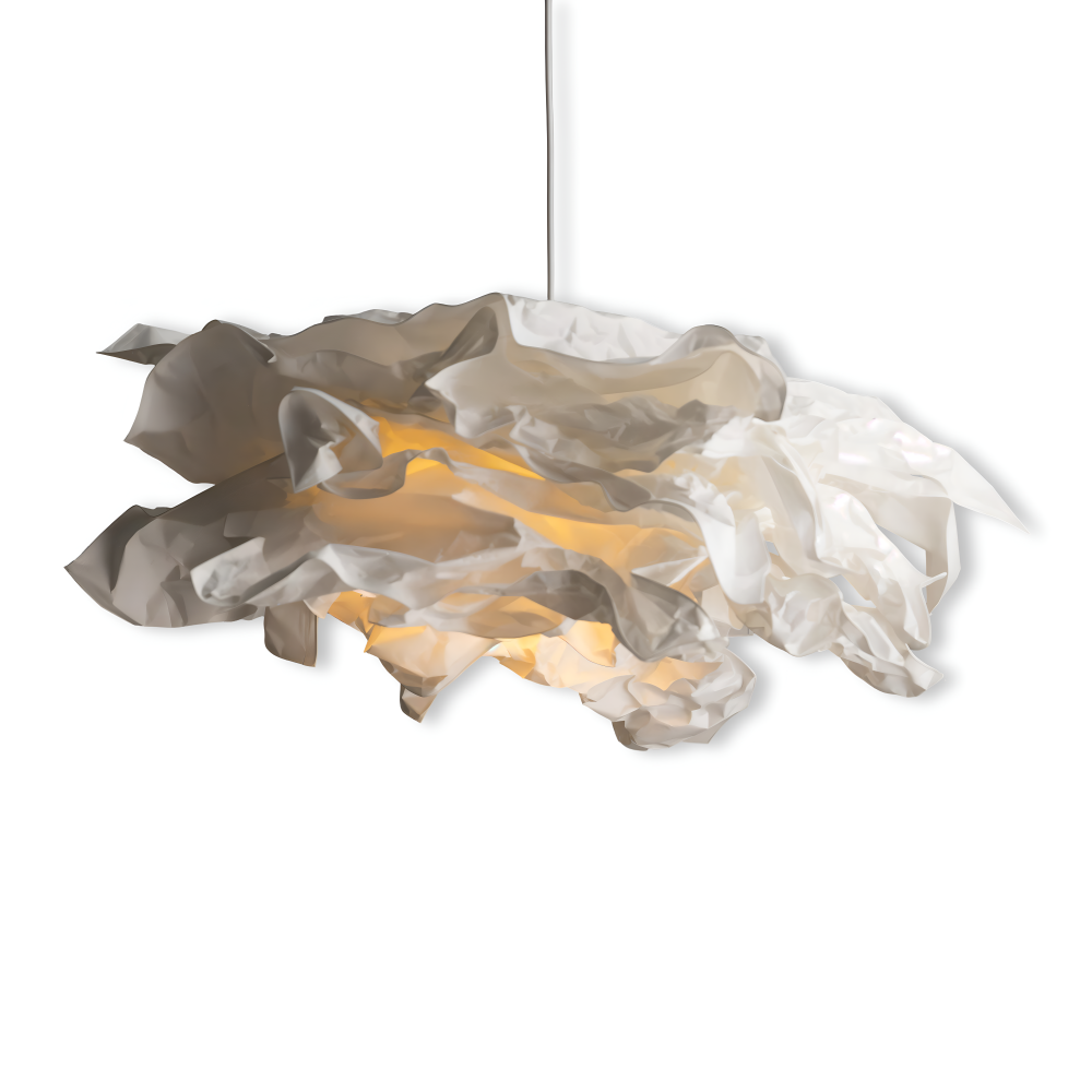 Papelyra – Handgjord Wabi-Sabi Papperspendellampa i Vit Design