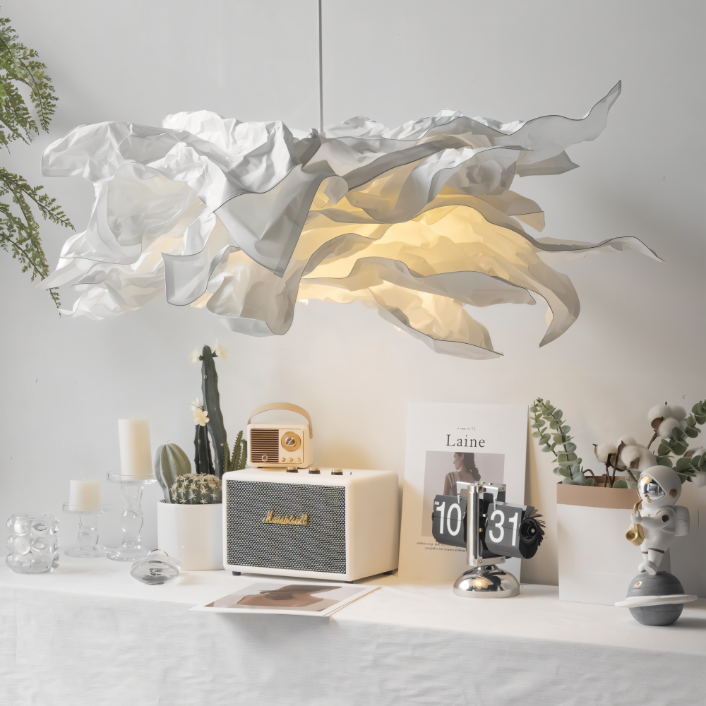 Papelyra – Handgjord Wabi-Sabi Papperspendellampa i Vit Design