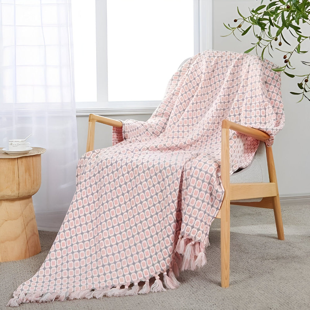 PeaKnit Aura – Färgstark Fransad Fleecefilt i Vintage-Design