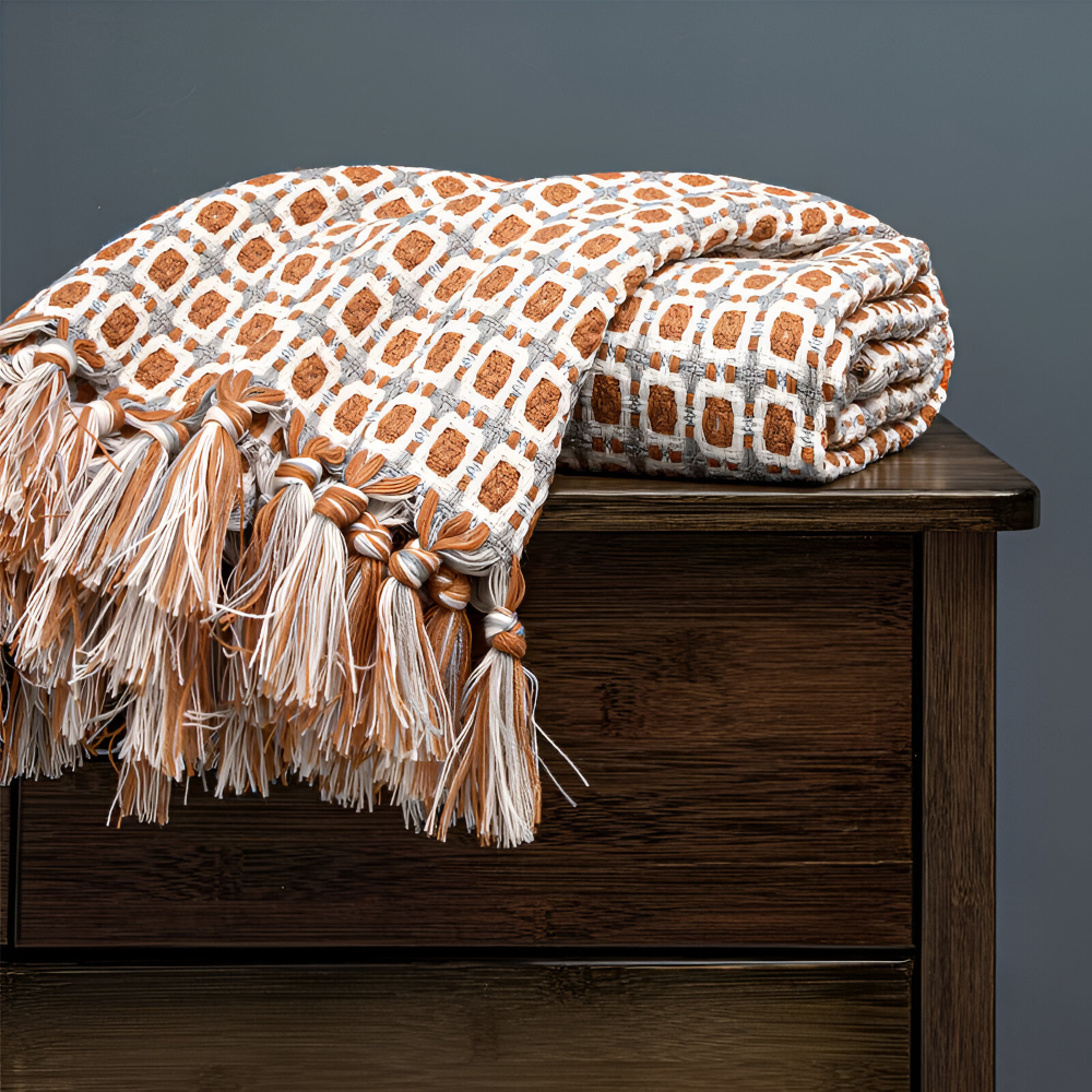 PeaKnit Aura – Färgstark Fransad Fleecefilt i Vintage-Design