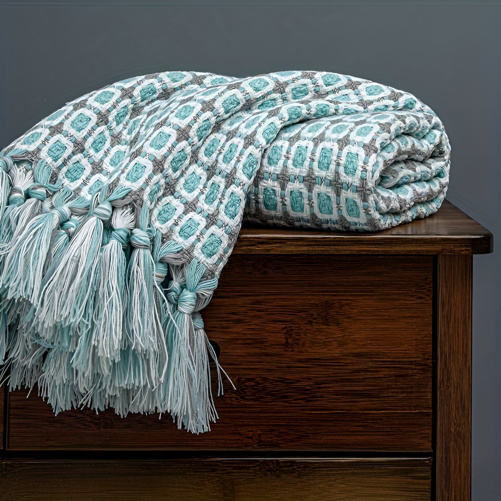 PeaKnit Aura – Färgstark Fransad Fleecefilt i Vintage-Design