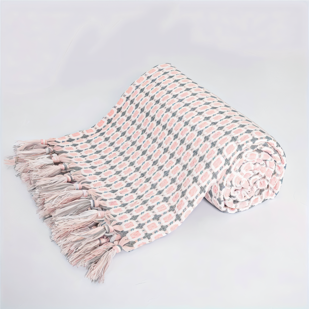 PeaKnit Aura – Färgstark Fransad Fleecefilt i Vintage-Design